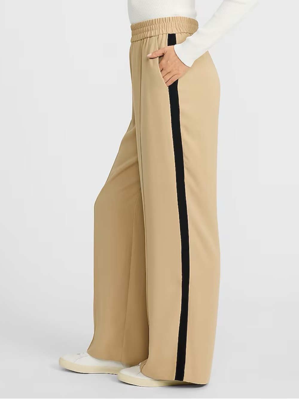 NWT Express Crepe Side Stripe Wide Leg Pull On Track Pant